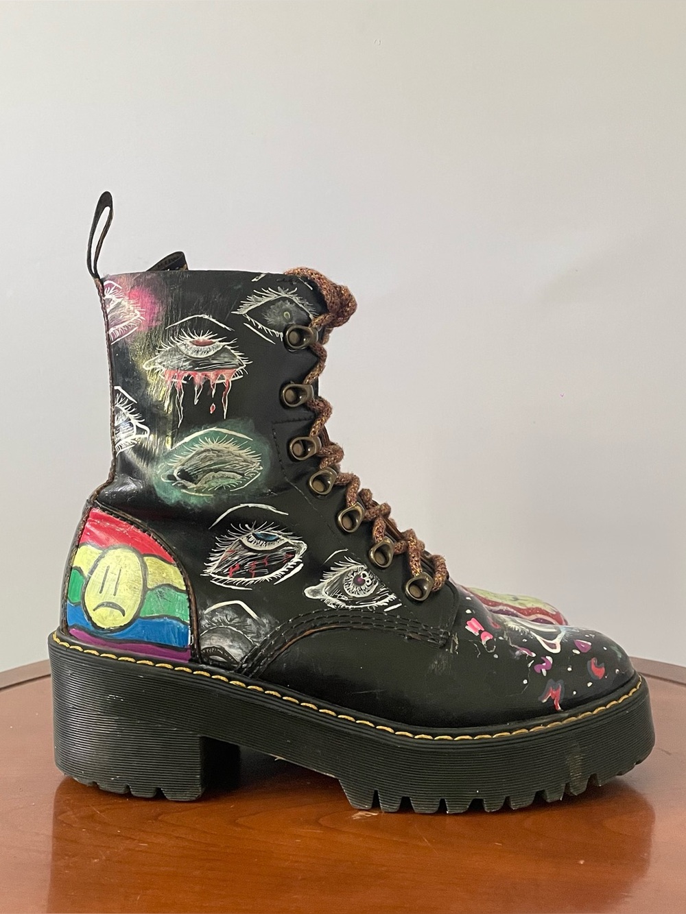 Dr. Martens Black Custom Hand-Painted Platform Boots | US 9